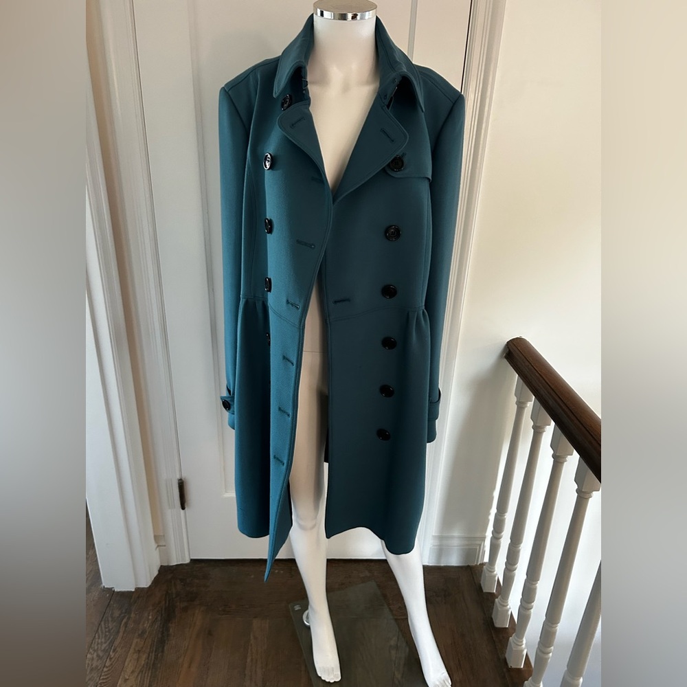 Burberry London Teal Double Breasted Coat Wool Blend UK14 | US 12 - Picture 3 of 10